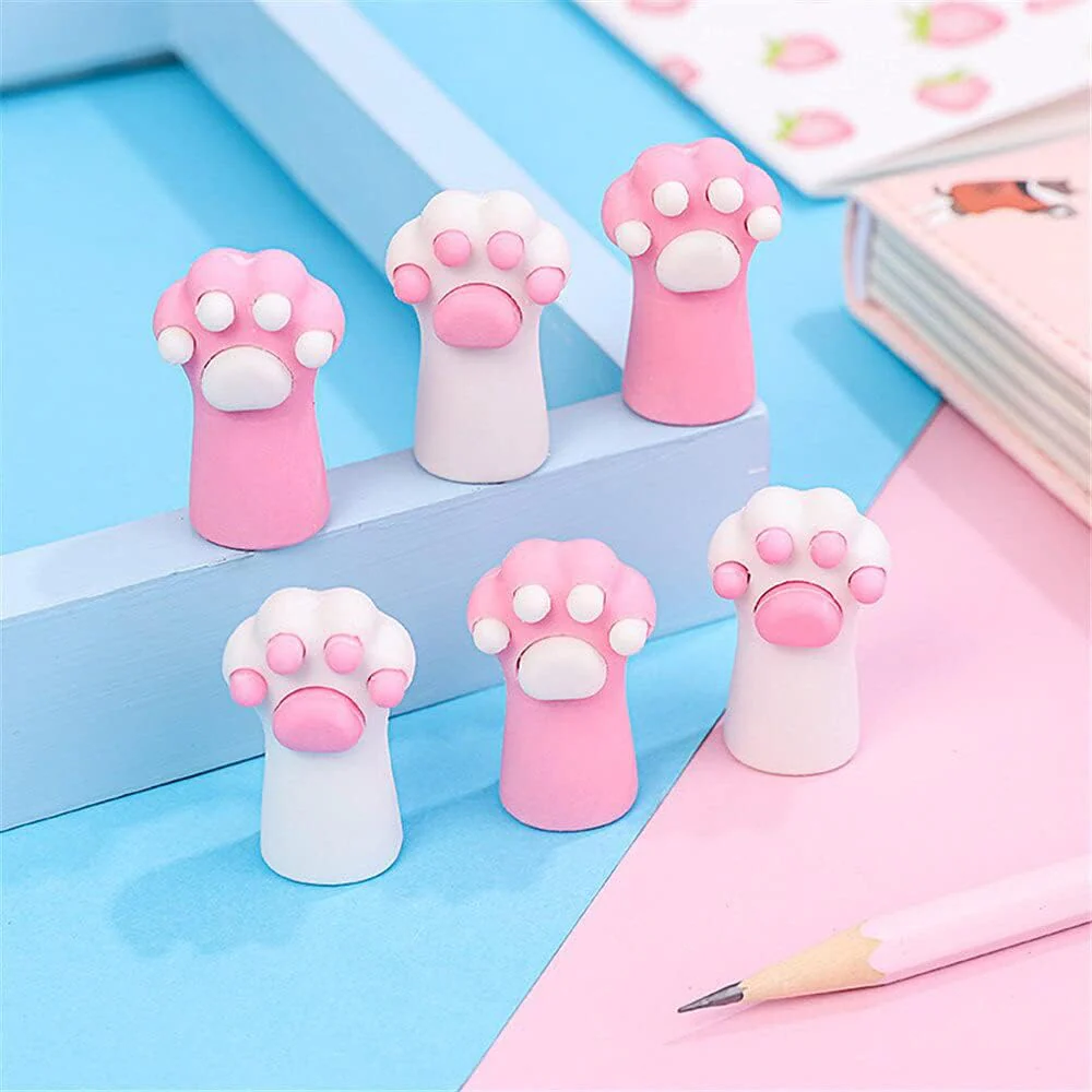 3 Pcs Cute Pink Style Cat Paw Rubber Erasers - Image 3
