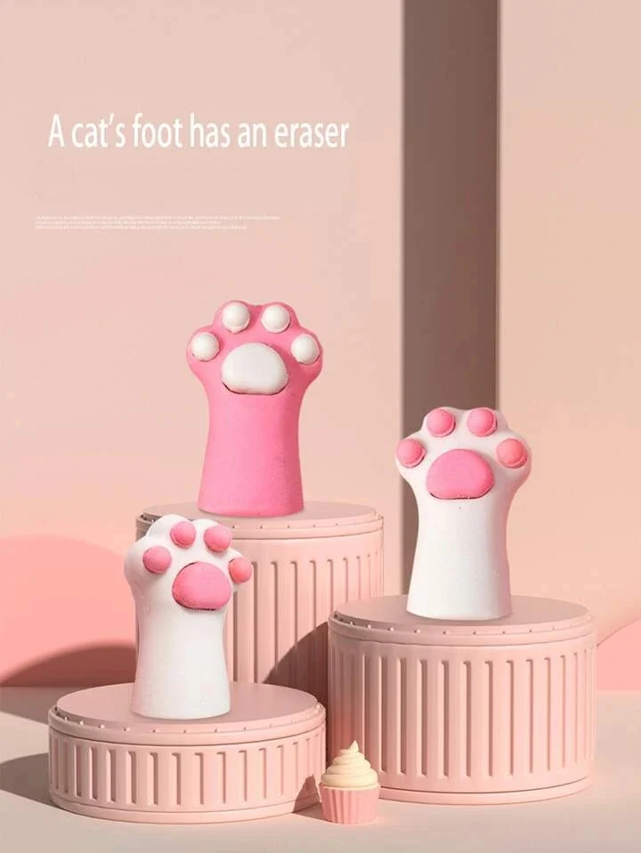 3 Pcs Cute Pink Style Cat Paw Rubber Erasers - Image 4