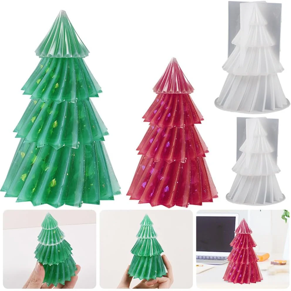 3D Christmas Tree Silicone Resin Mold – DIY Epoxy Decorative Candle & Craft Casting Mold - Image 3