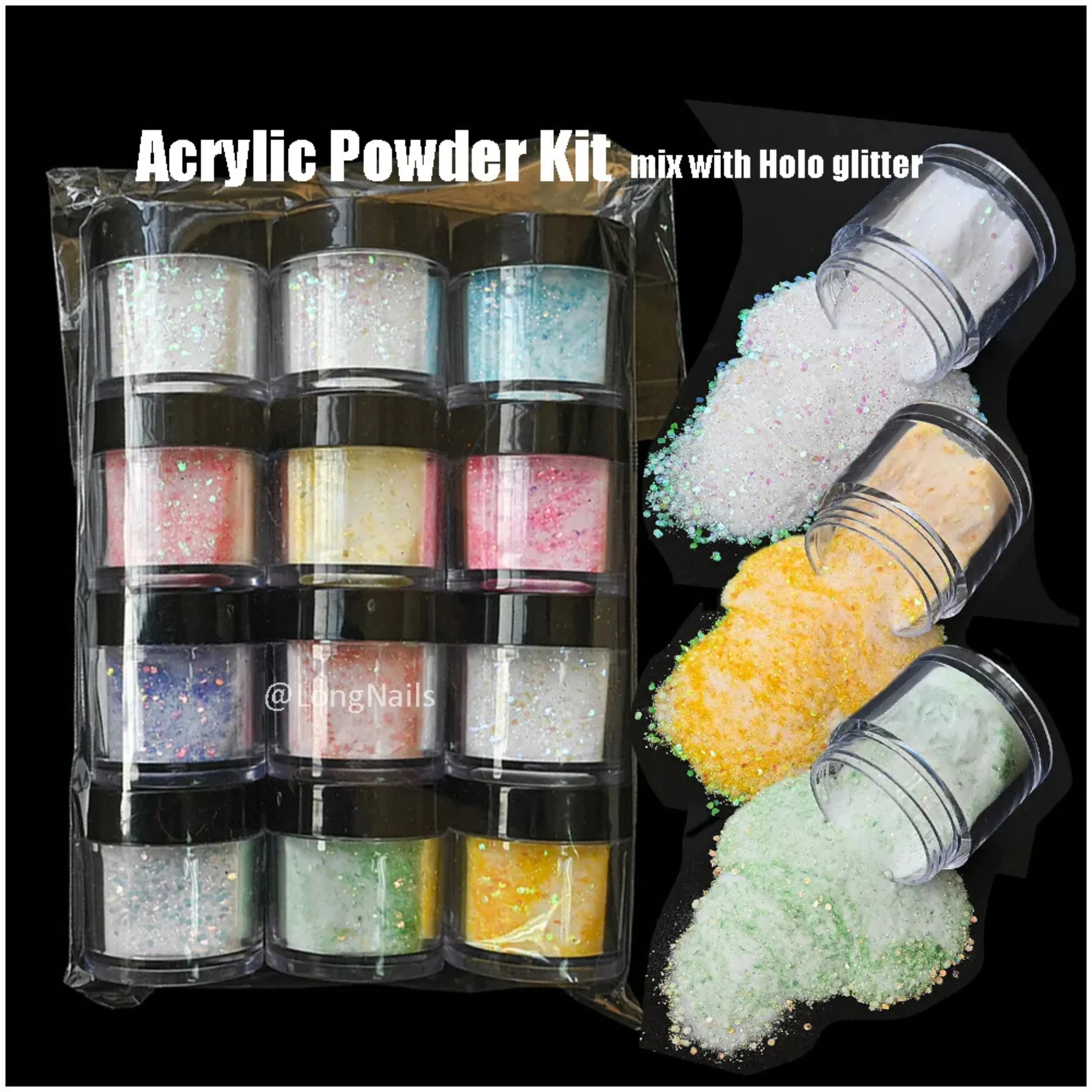 Acrylic Powder Fluorecent 12Pcs Set - Multicolour - Image 2