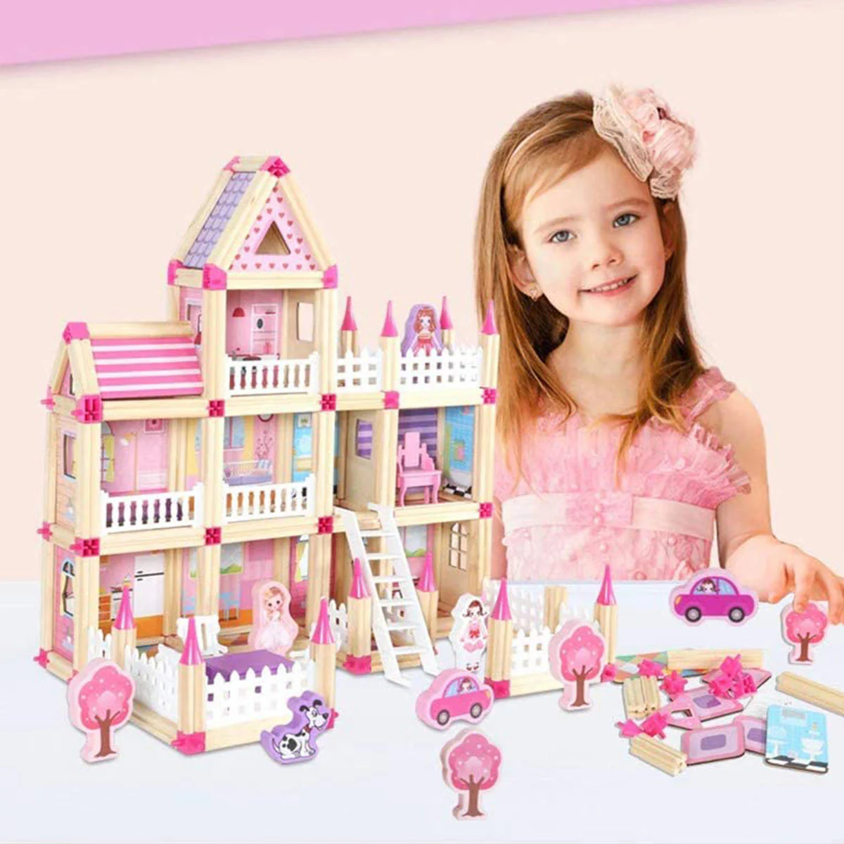 Assembling Princess Wooden House For A GIRL CONSTRUCTION BLOCKS TOY 298pcs - Image 3