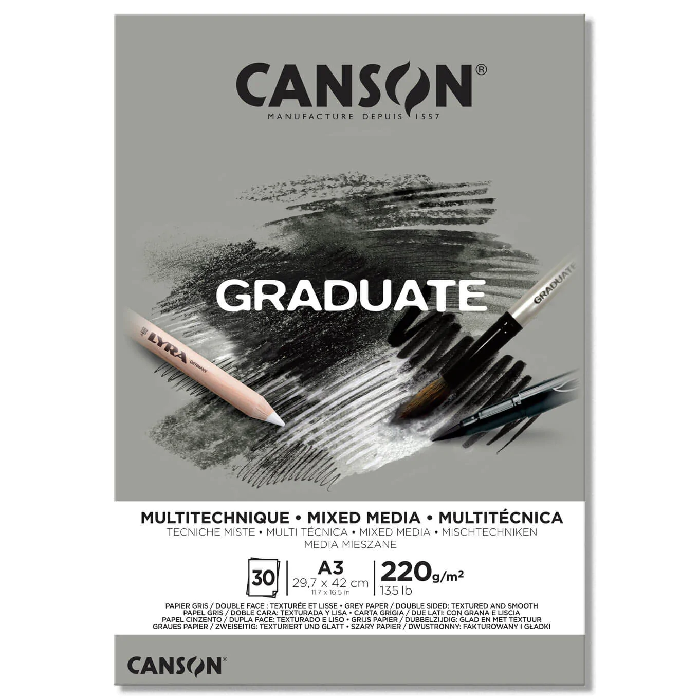 Canson Graduate Mixed Media Pad Grey 220 gsm. - Image 4