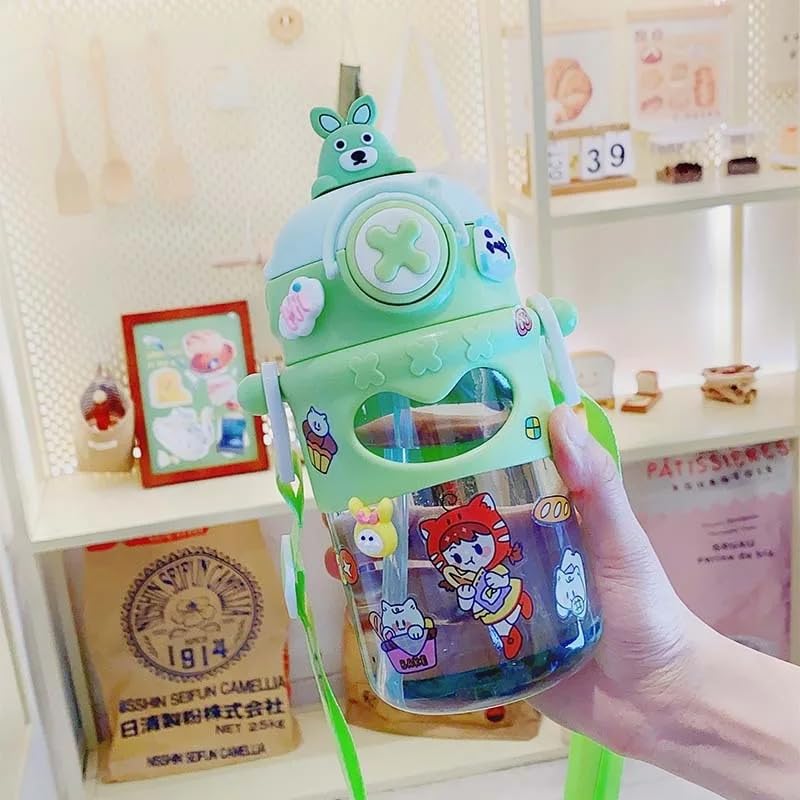 Cute Cartoon Bear on Top Water Bottle with Sipper BPA Free Bottle - Image 3