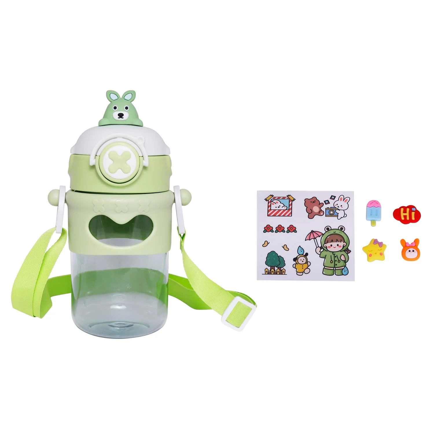 Cute Cartoon Bear on Top Water Bottle with Sipper BPA Free Bottle - Image 4