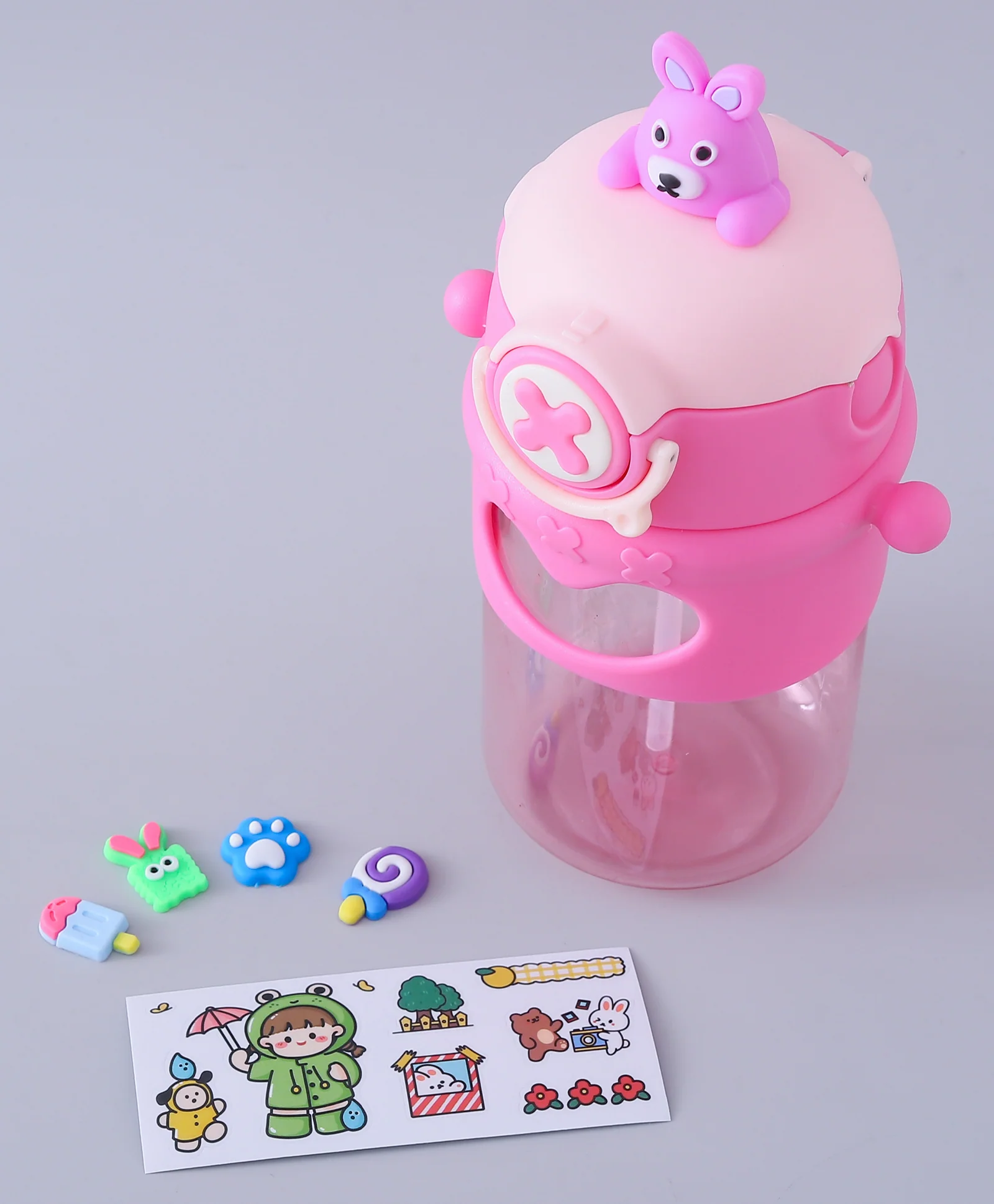Cute Cartoon Bear on Top Water Bottle with Sipper BPA Free Bottle - Image 5