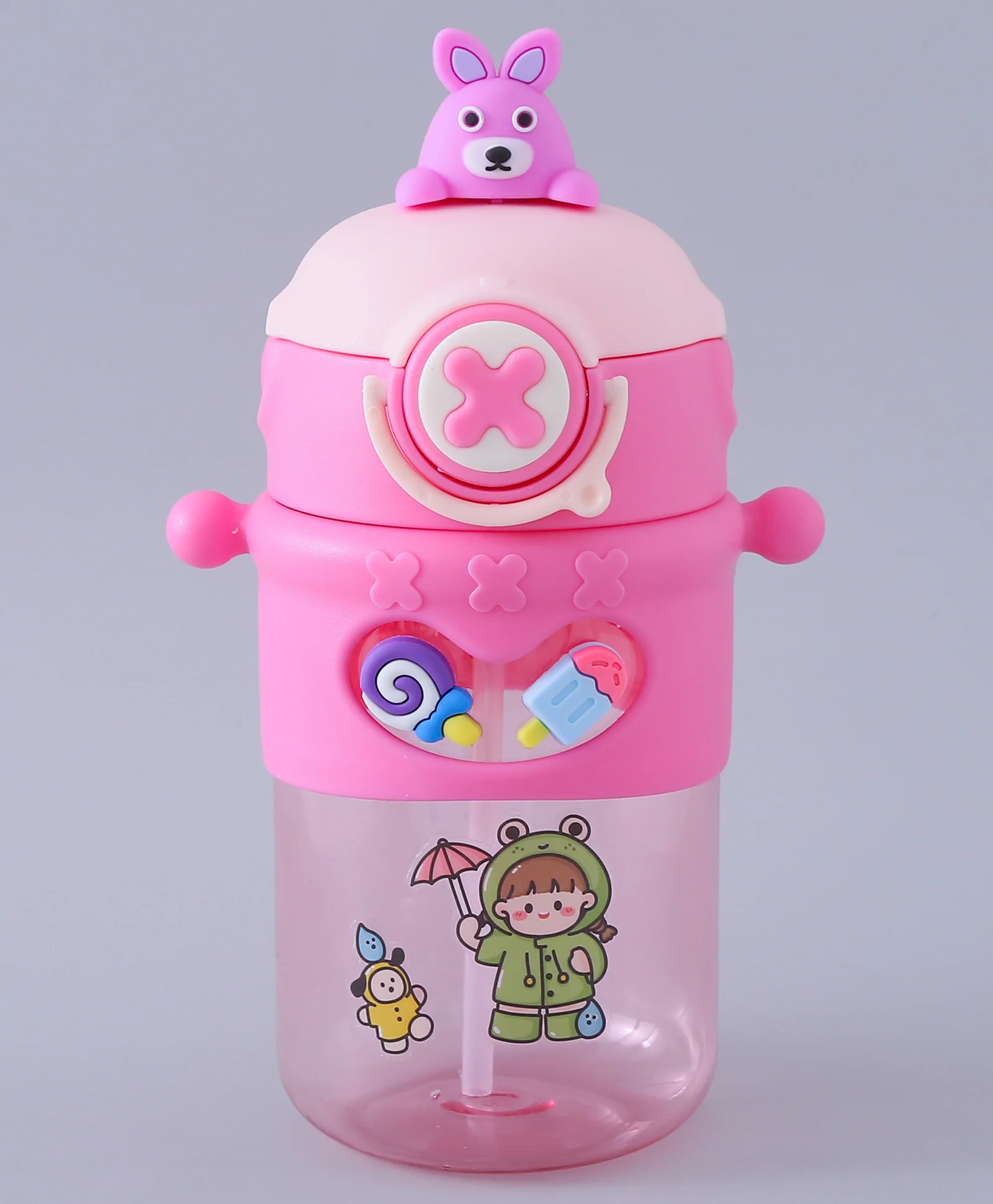 Cute Cartoon Bear on Top Water Bottle with Sipper BPA Free Bottle - Image 6