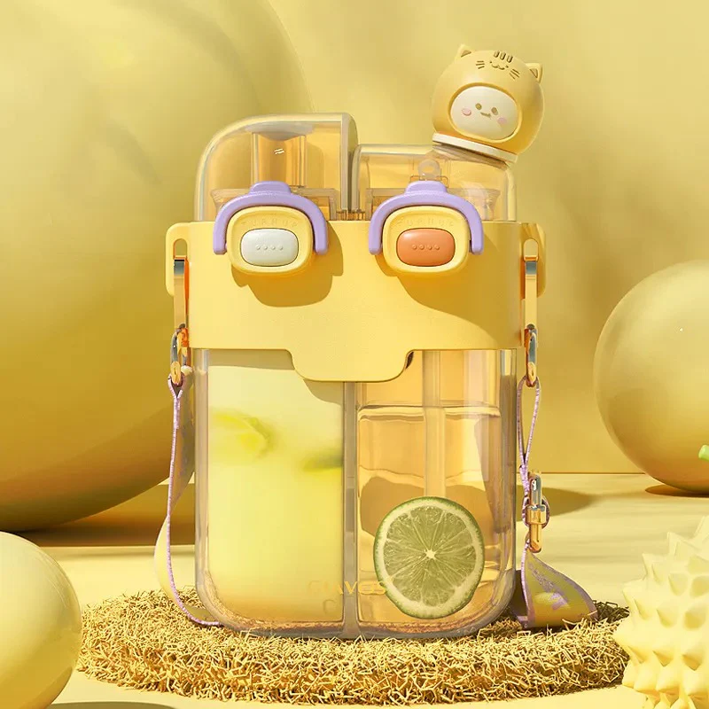 Magnum Cute Cartoon Double Portable Drinking plastic water bottle with belt - Image 2