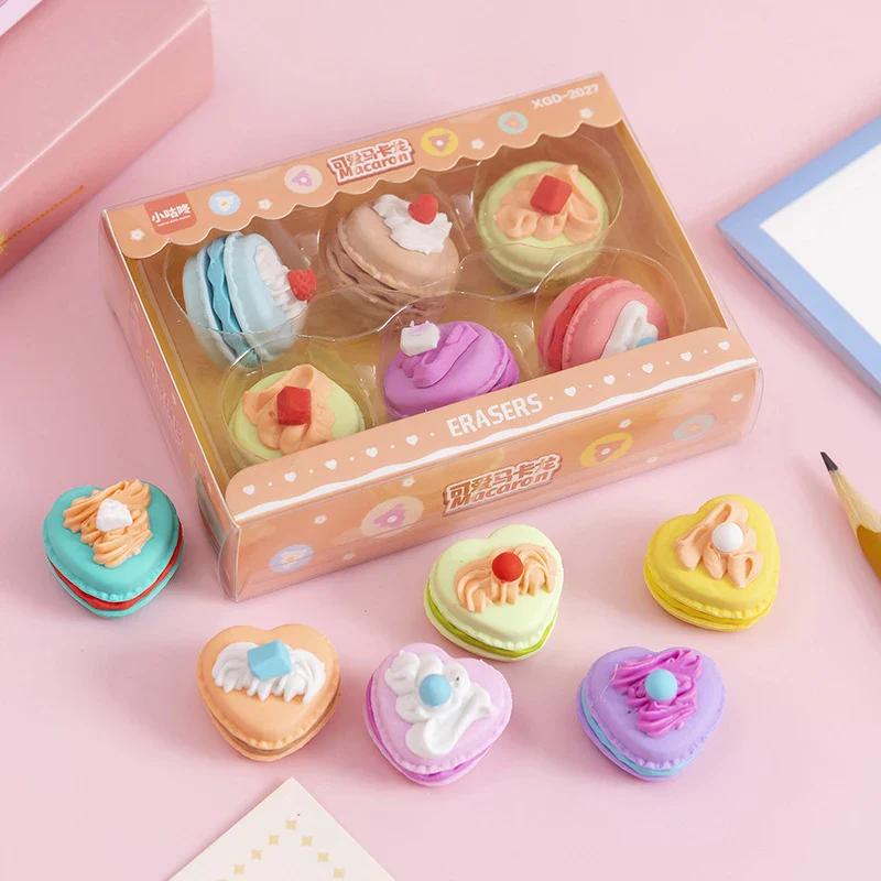 Cute Macaron Dessert Erasers Creative Rubber Pencil Eraser for Kids Pcs Set - Image 4