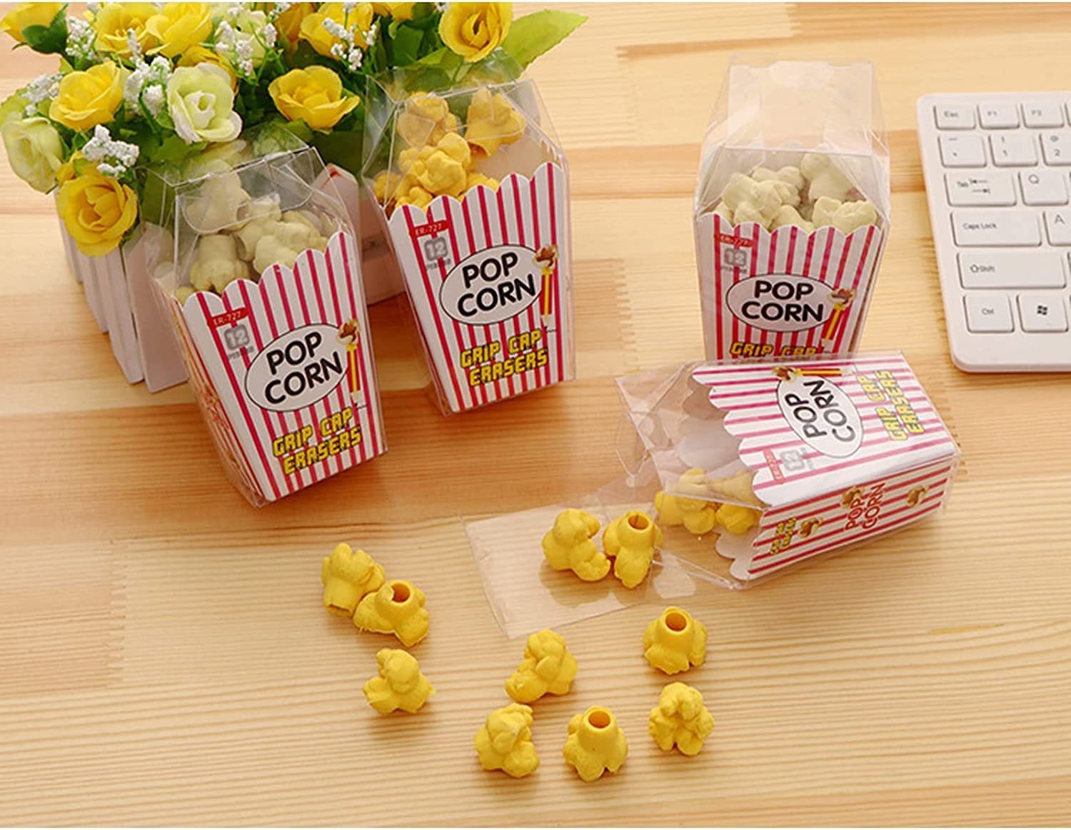 Cute Popcorn Shape Grip Cap Pencil Erasers Pack of 12 - Image 2
