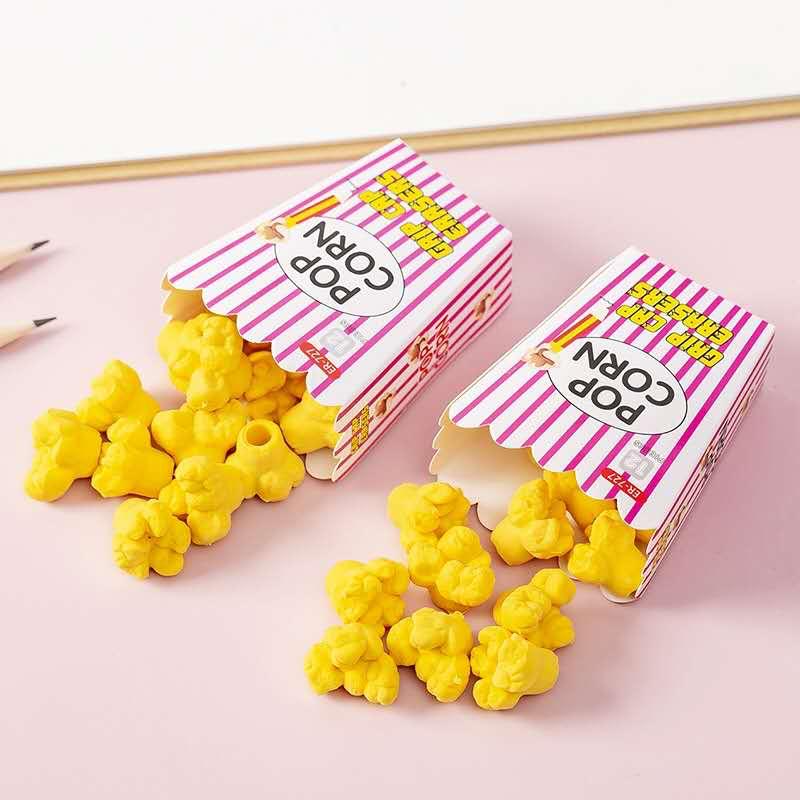 Cute Popcorn Shape Grip Cap Pencil Erasers Pack of 12 - Image 4