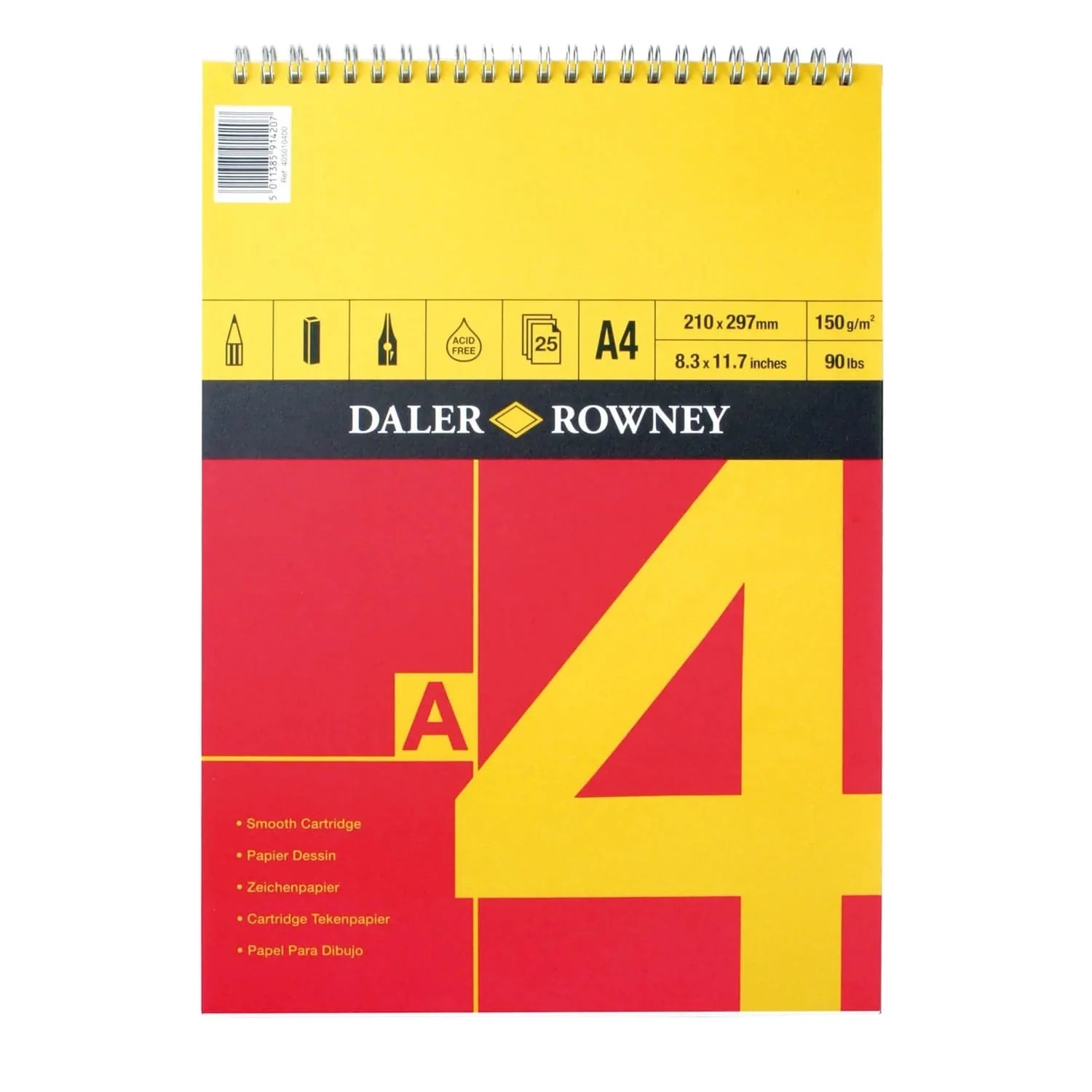 Daler Rowney Smooth Cartridge Paper Spiral Pads – 150Gsm 25 Sheets - Image 3