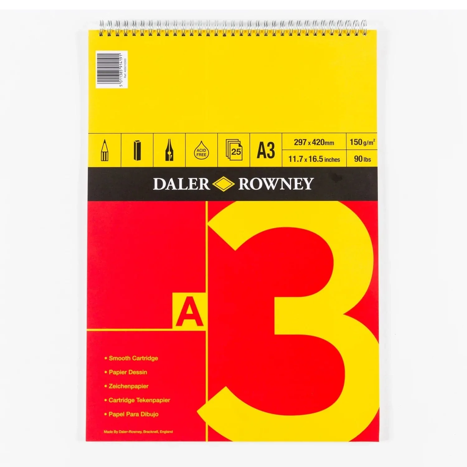 Daler Rowney Smooth Cartridge Paper Spiral Pads – 150Gsm 25 Sheets - Image 4