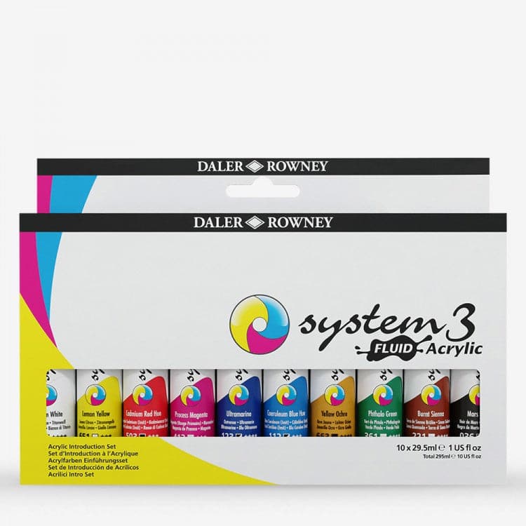 Daler Rowney System 3 Fluid Acrylic Paints 29.5ml Set of 10 - Image 2