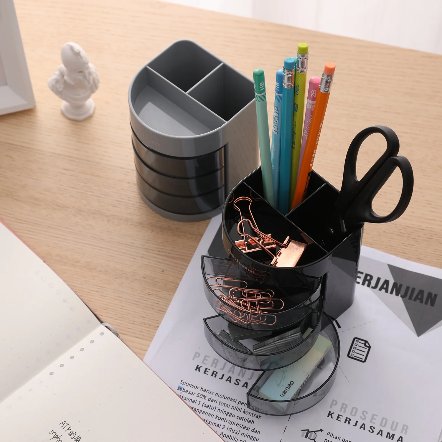 Deli Pen Stand & Desk Organizer 3 Drawers E9147 - Image 3