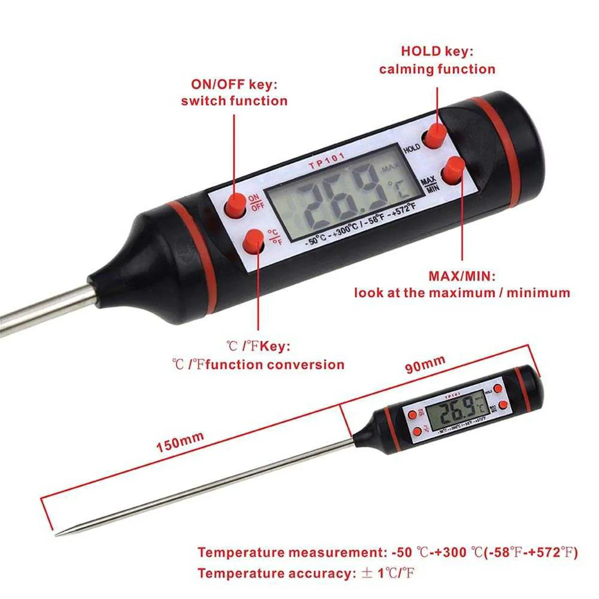 Digital Probe Thermometer -50°C to +300°C – LCD Cooking, BBQ & Resin Temperature Meter - Image 4