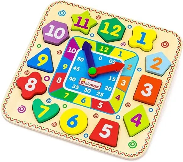 Educational Wooden Clock with Geometric for Kids - Image 2