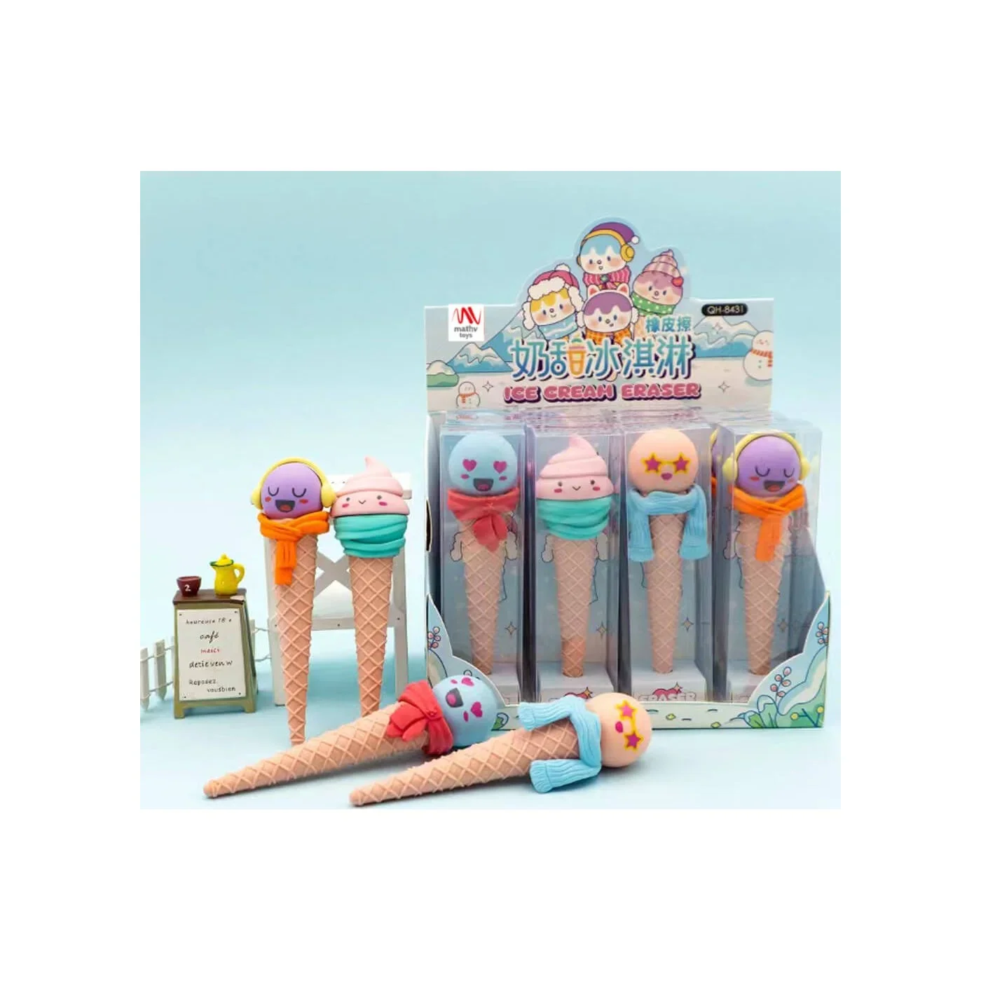 Funny Face Ice Cream Cone Shaped Eraser for Kids - Image 4