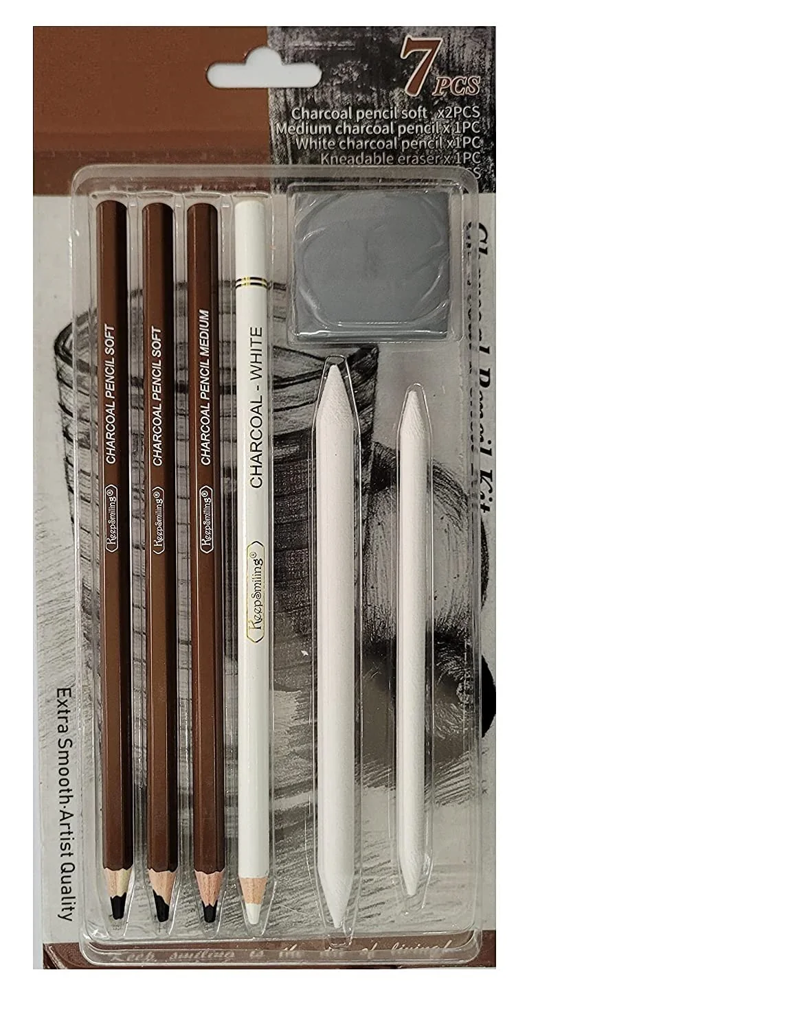 Keep Smiling Black & White Charcoal Pencil Kit - Image 3
