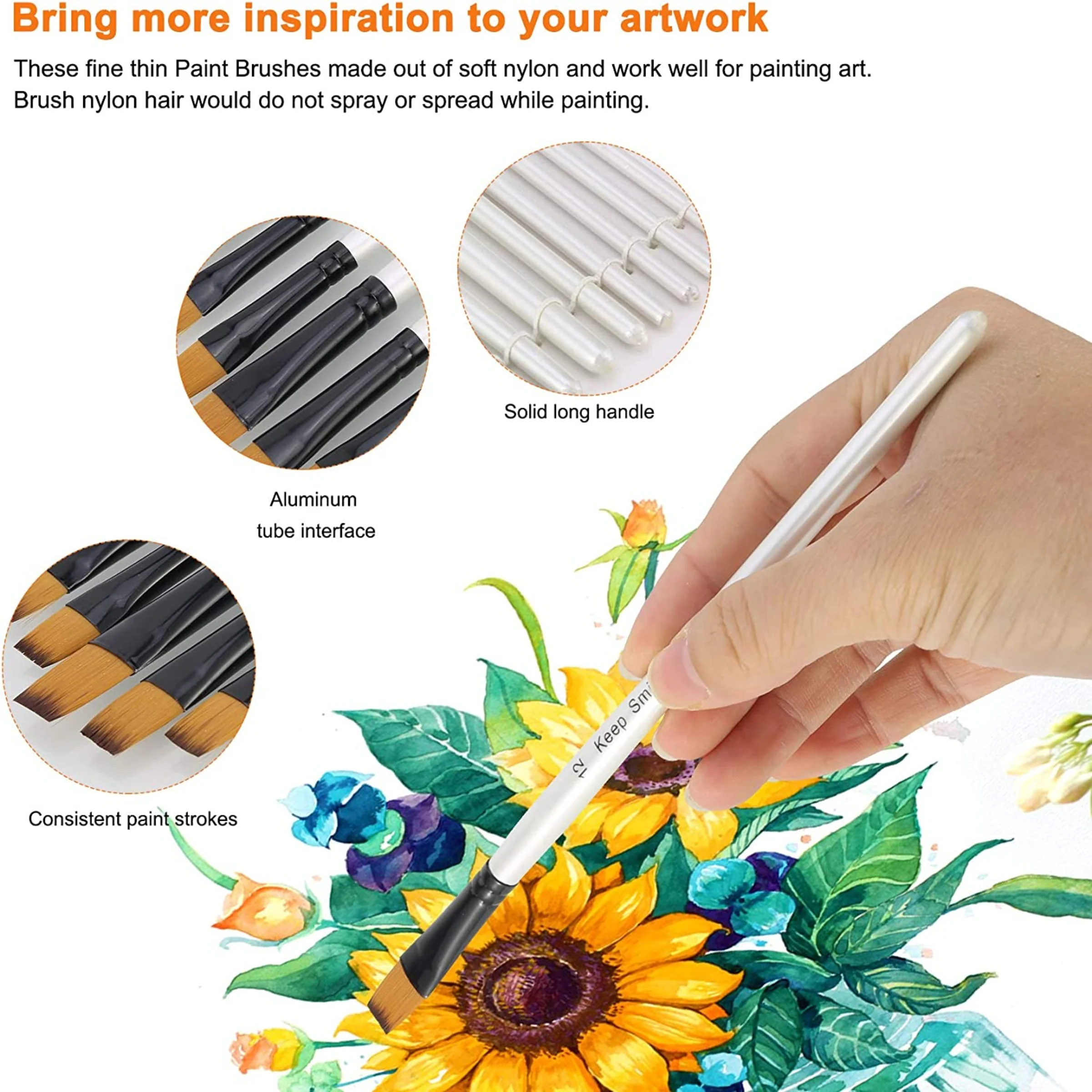 Keep Smiling Flat Tip Paint Brush Pack of 6 - Image 2