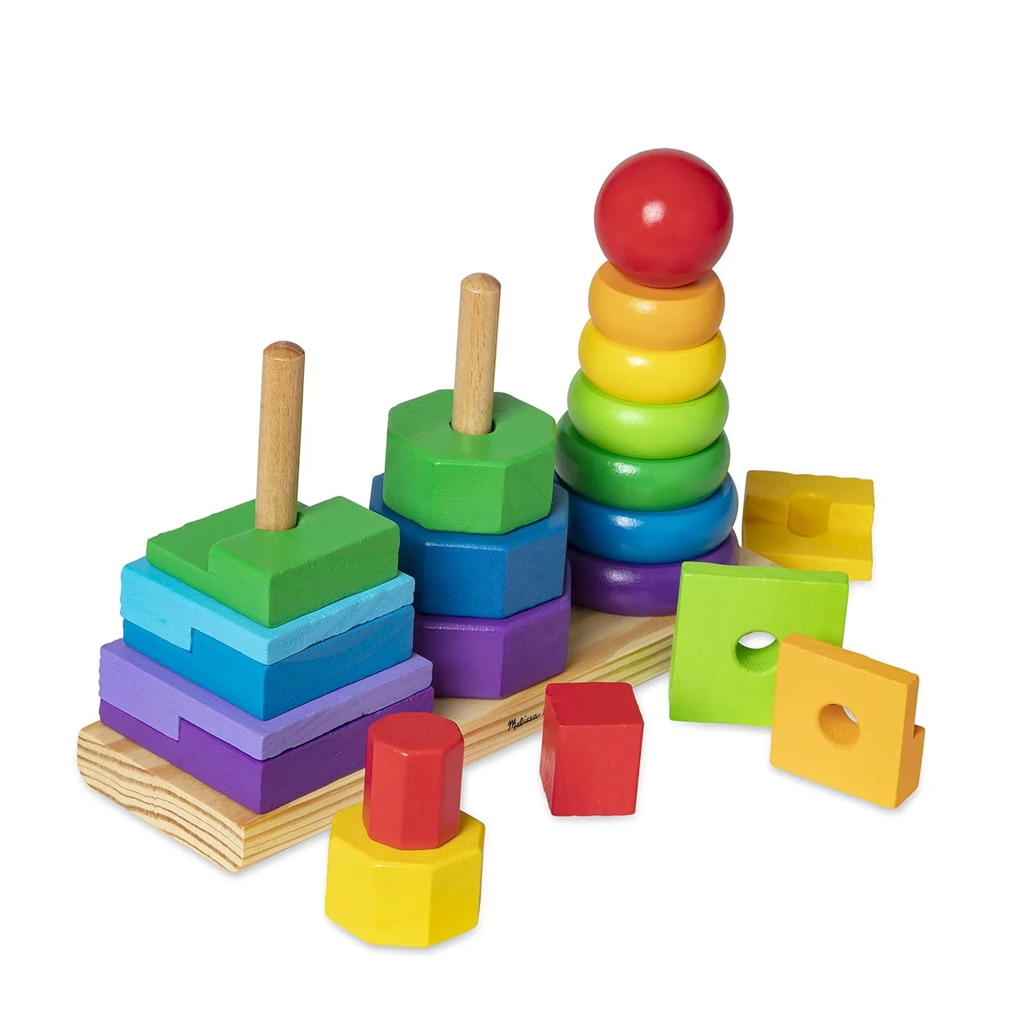 Melissa & Doug Geometric Wooden Toy Stacker, Multicolor, 3+ months Pack of 25 Pcs - Image 4