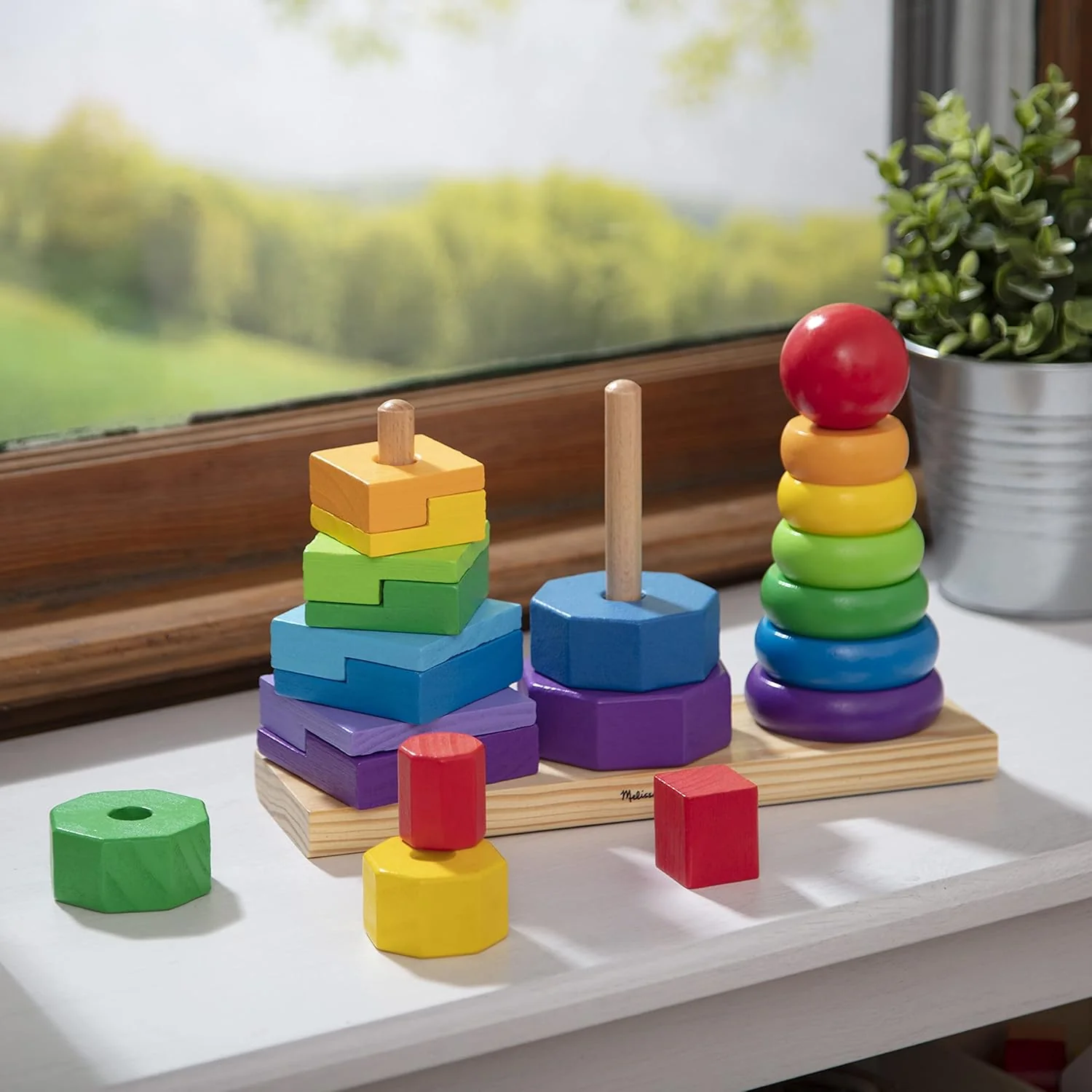 Melissa & Doug Geometric Wooden Toy Stacker, Multicolor, 3+ months Pack of 25 Pcs - Image 6