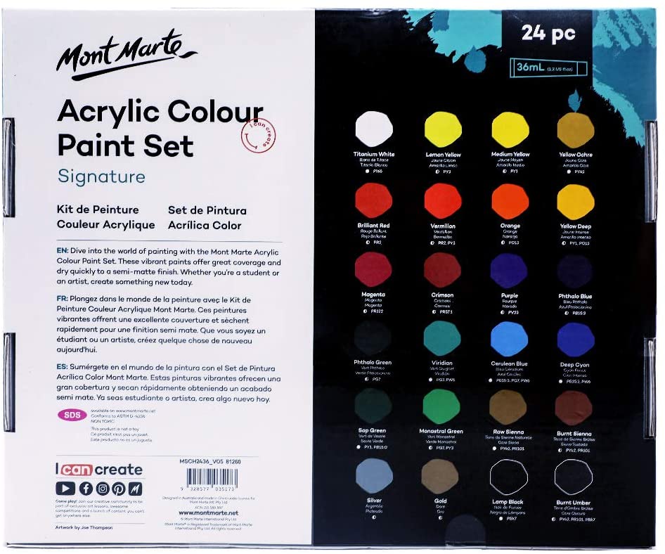 Mont Marte Acrylic Colour Paint Signature Set 36ml Pack of 24 - Image 7