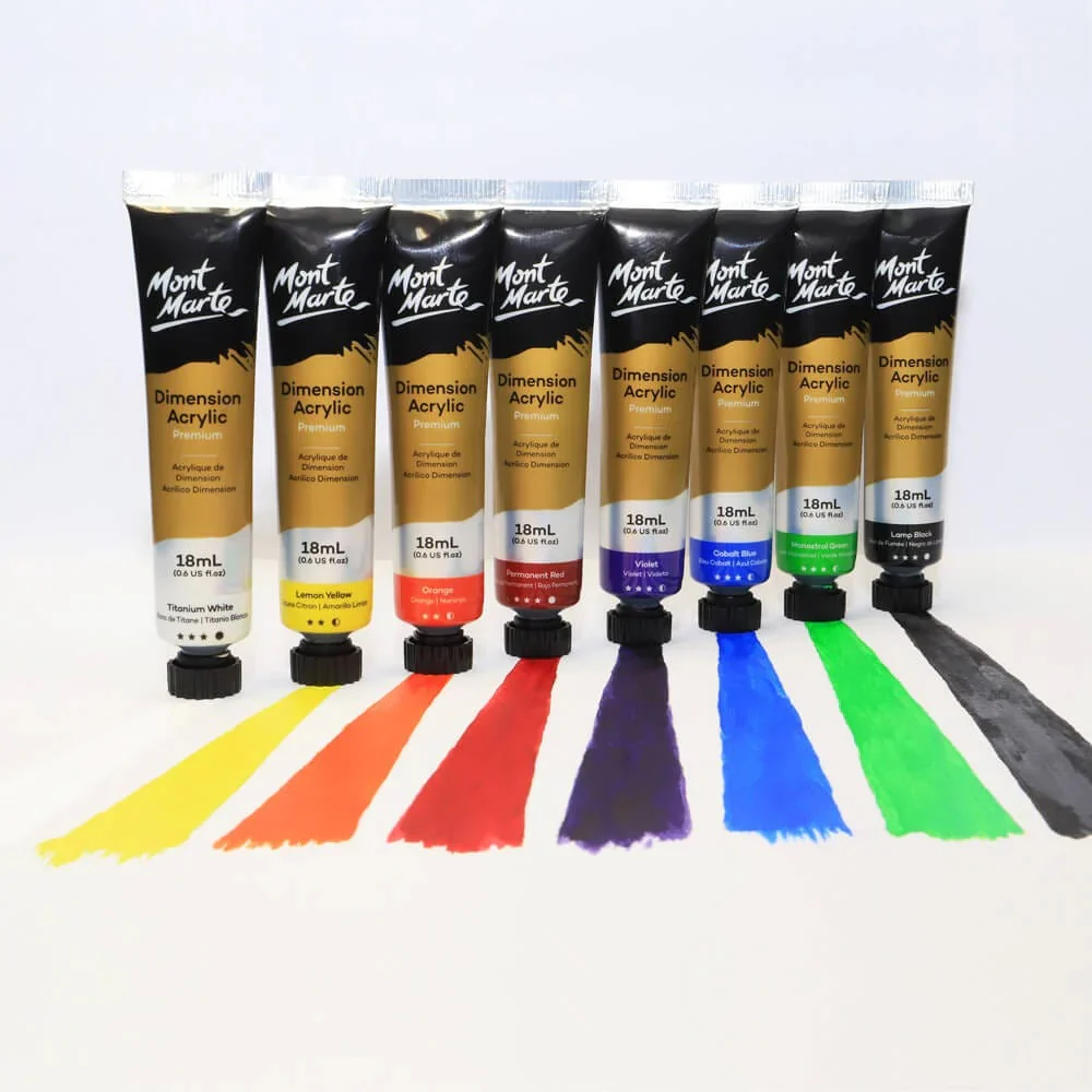 Mont Marte Dimension Acrylic Paint Intro Set Premium 8pc x 18ml - Image 3