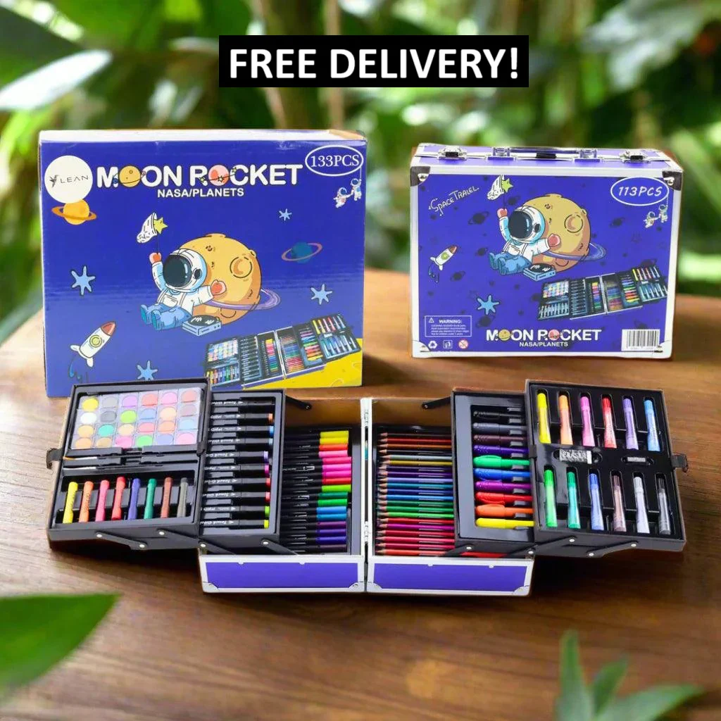 Moon Rocket 113pcs Art Kit – Space Theme Coloring & Drawing Set (Blue & Pink) - Image 3