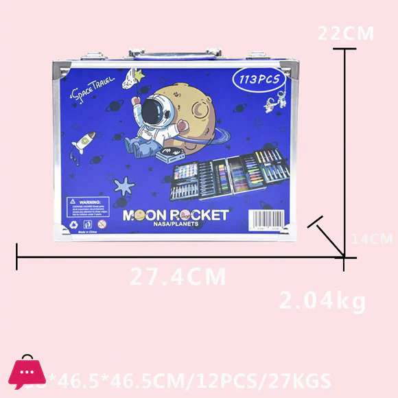 Moon Rocket 113pcs Art Kit – Space Theme Coloring & Drawing Set (Blue & Pink) - Image 9