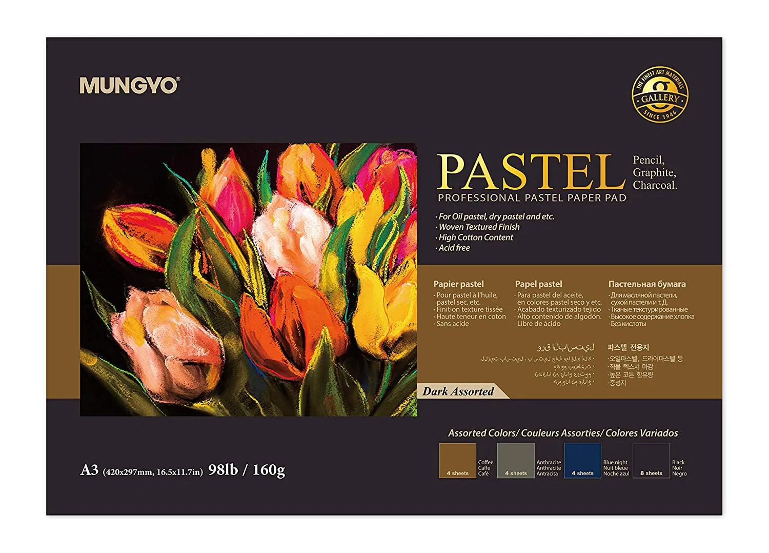 Mungyo Professional Pastel Paper Pad Dark Assorted - Image 3