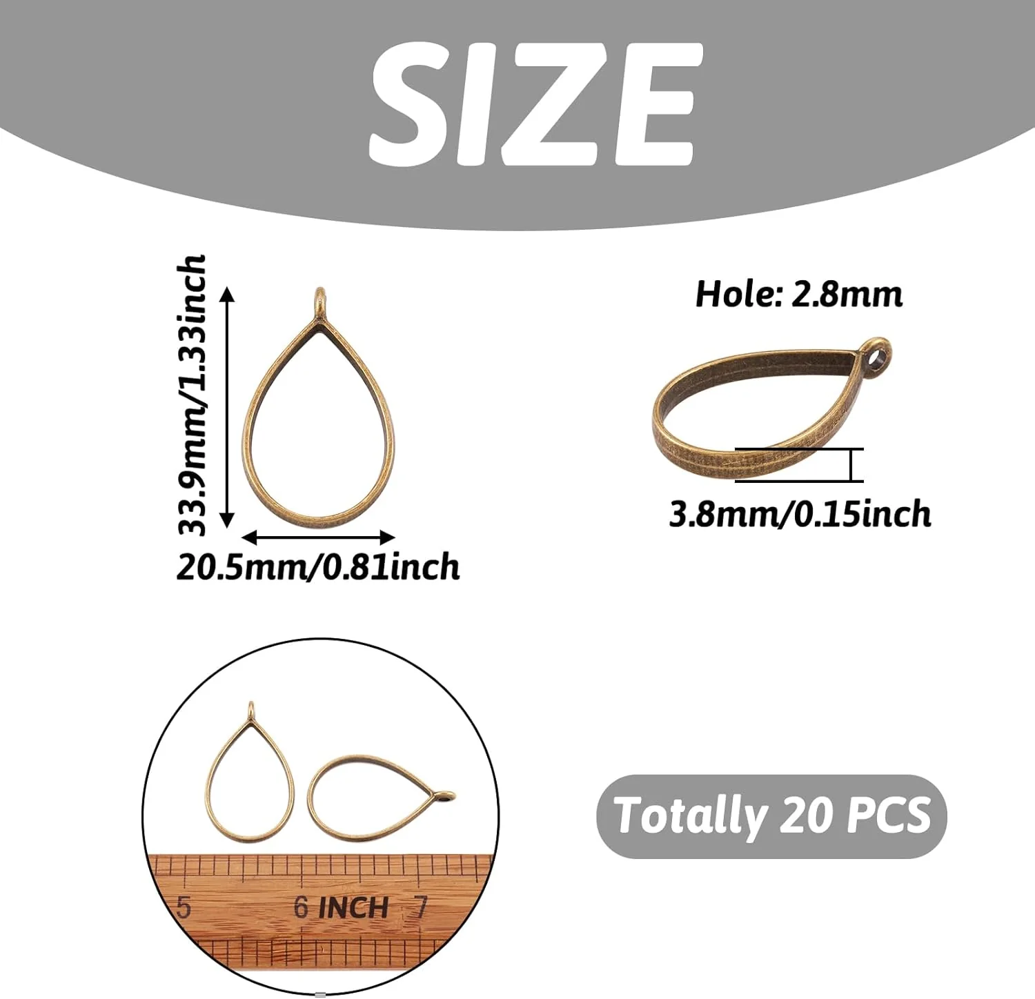 Pendat  Antique Bronze Alloy Open Back Bezel Pendants 33.9x20.5mm Drop Metal Hollow Frame Pendant Blanks for DIY Epoxy Resin Pressed Flower Jewelry 1pc - Image 6