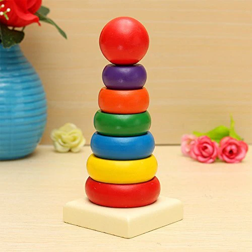 Premium Wooden Rainbow Stacking Rings, Educational BPA-Free Toy for Brain Development & Fine Motor Skills, Classic Fun & Learning - Image 3