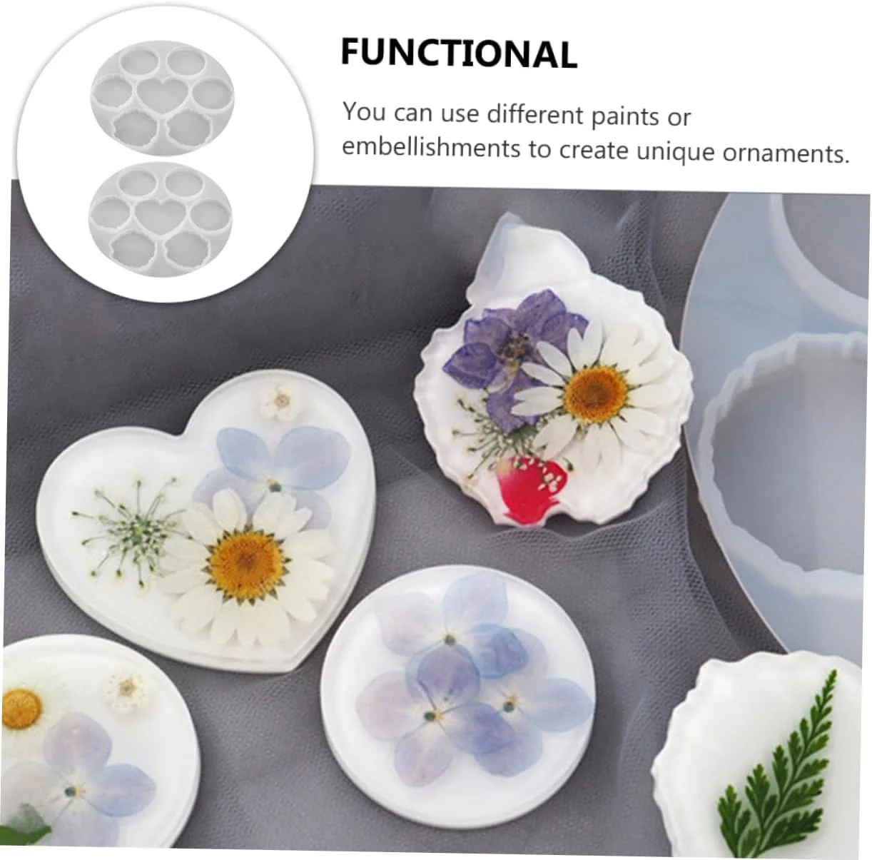 Round Multi-Cavity Silicone Resin Mold – Heart & Round Shape Epoxy Casting Mold for Coasters, Trays & DIY Crafts - Image 2