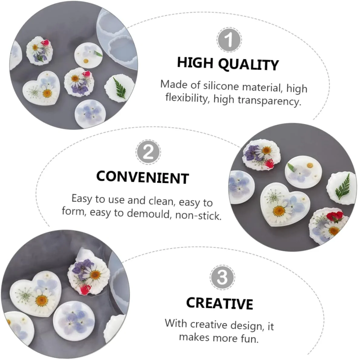 Round Multi-Cavity Silicone Resin Mold – Heart & Round Shape Epoxy Casting Mold for Coasters, Trays & DIY Crafts - Image 3