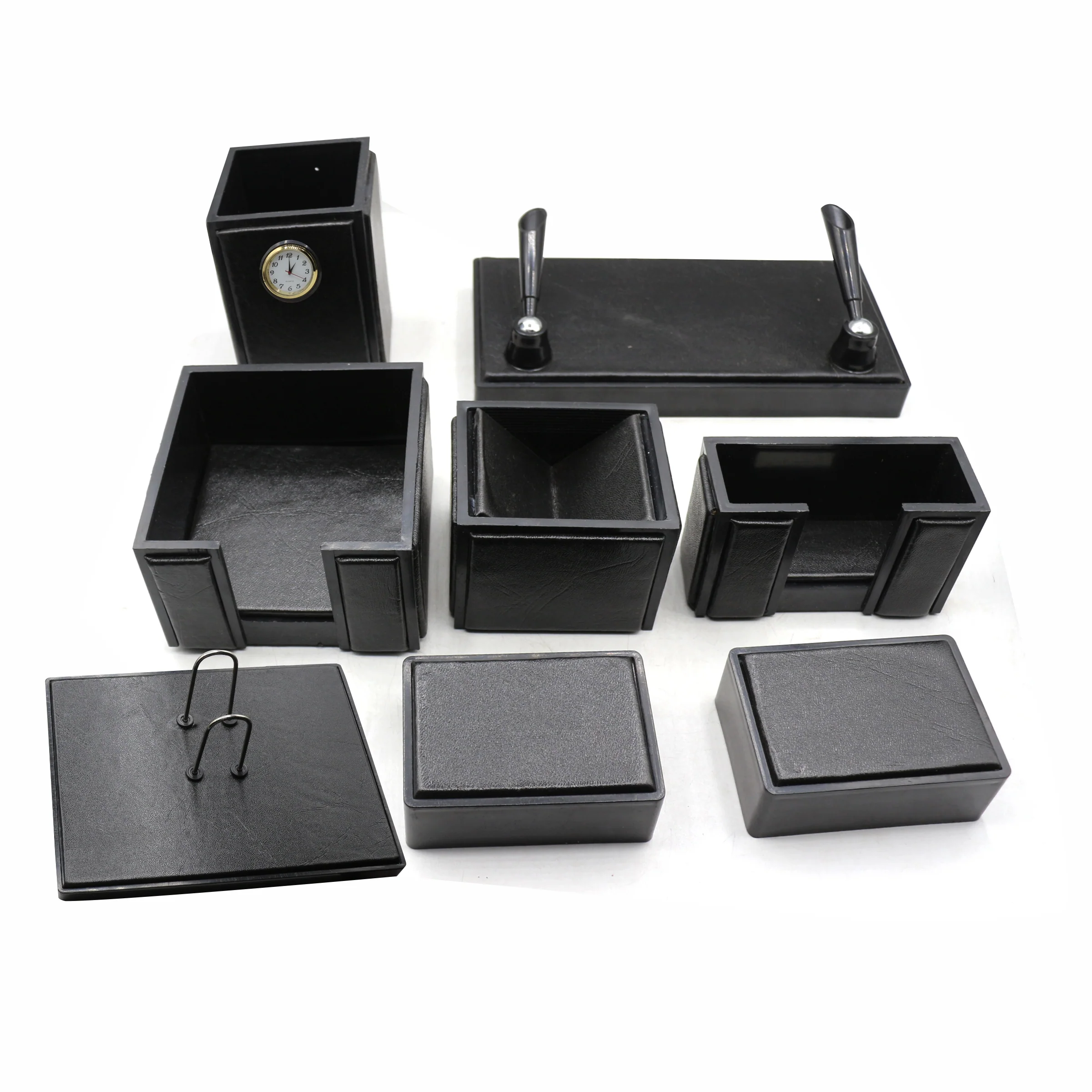 Senator Rexine Leather Office Desk Organizer 8pcs Set With Watch #20(Black) - Image 9