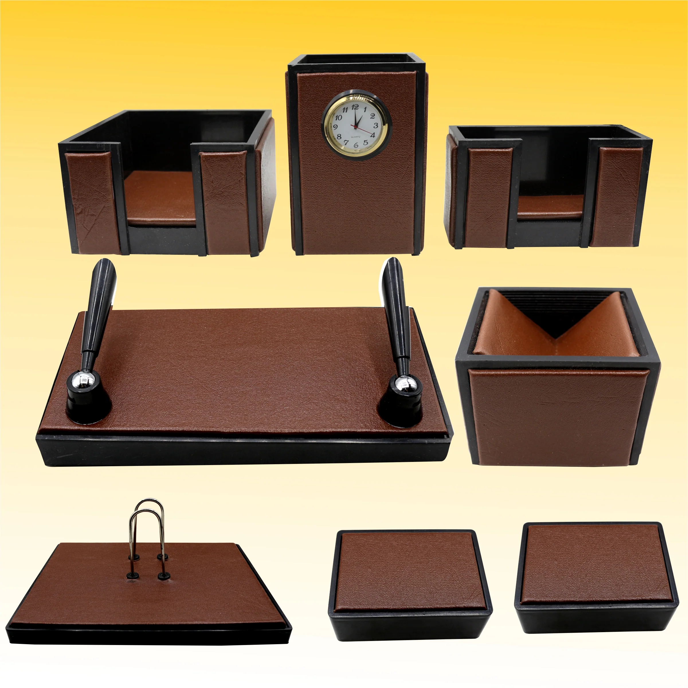 Senator Rexine Leather Office Desk Organizer 8pcs Set With Watch #20 - Image 9