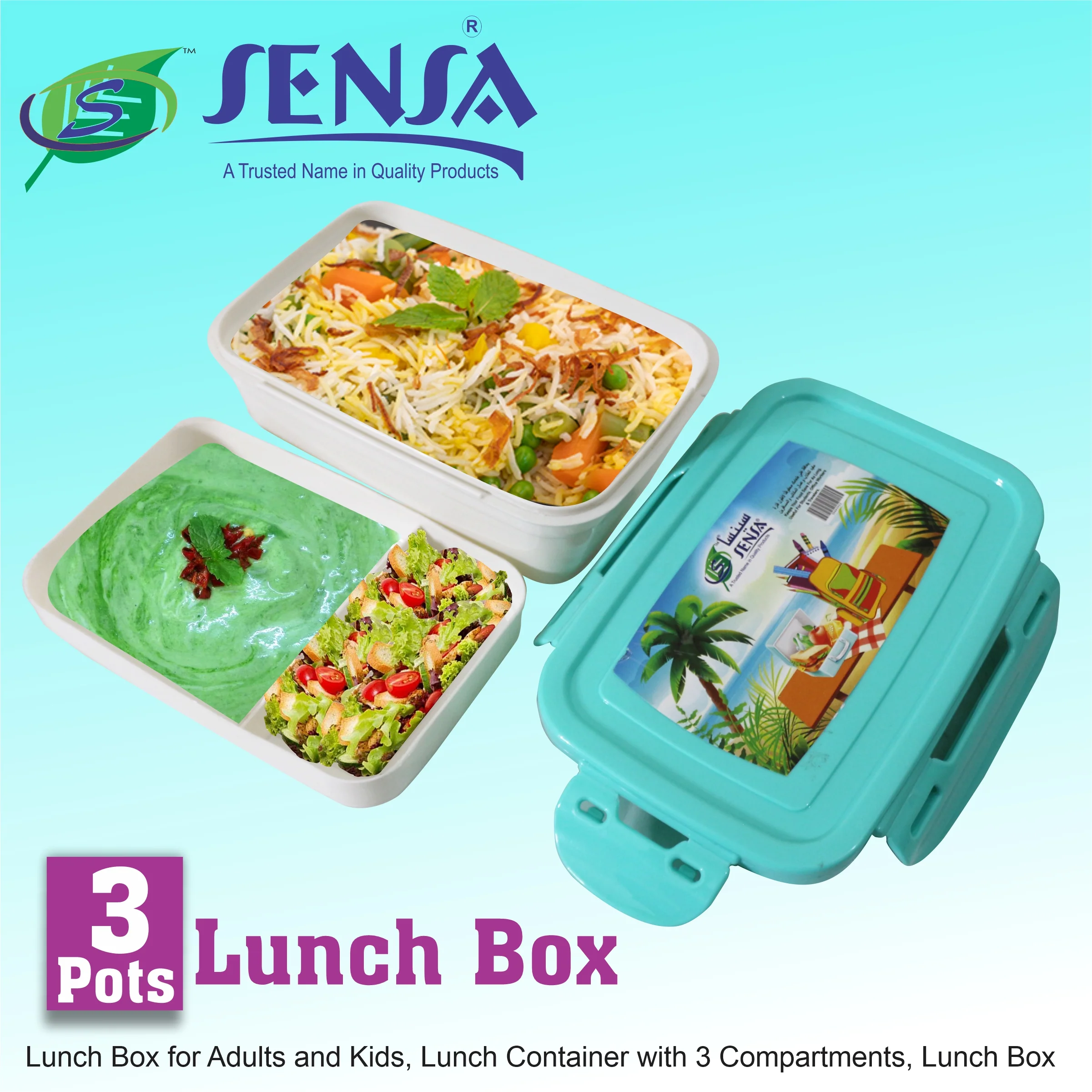 Sensa Plastic Lunch Box 3 Pots - Image 10