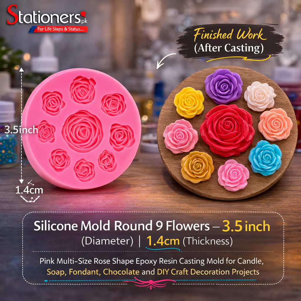 Silicone Mold Round 9 Flowers – Pink Multi-Size Rose Shape Epoxy Resin Casting Mold for Candle, Soap, Fondant, Chocolate and DIY Craft Decoration Projects - Image 3