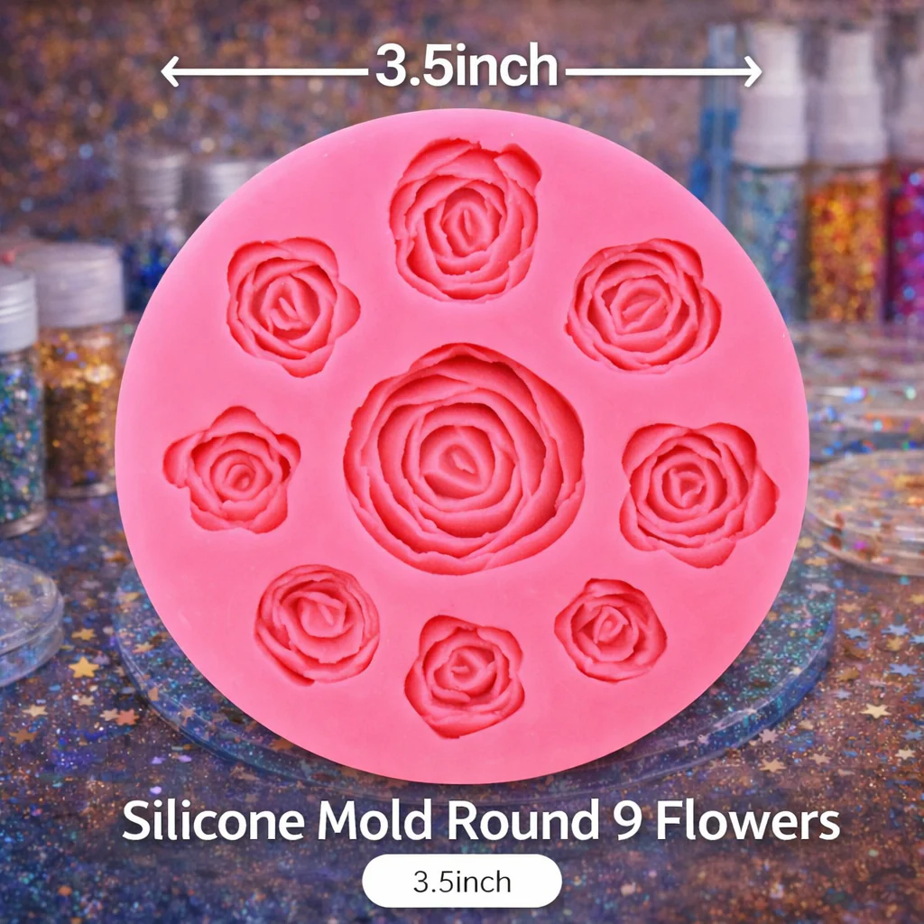 Silicone Mold Round 9 Flowers – Pink Multi-Size Rose Shape Epoxy Resin Casting Mold for Candle, Soap, Fondant, Chocolate and DIY Craft Decoration Projects - Image 5