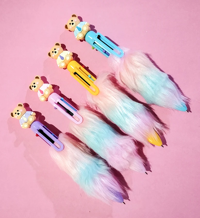 Teddy Bear Feather Fur Multicolor Gel Pen - Image 3
