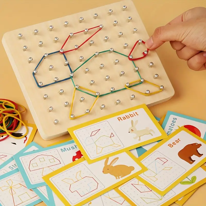 Wooden Montessori Geometry Creative Peg Board - Image 5