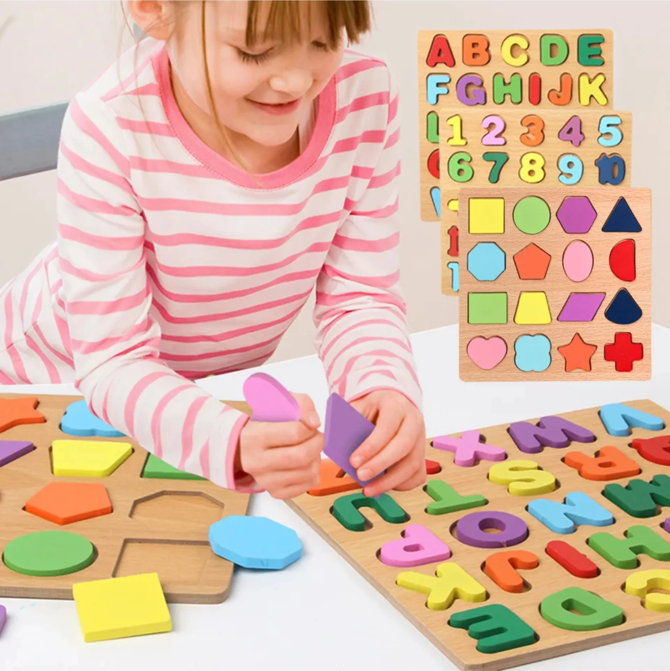 Wooden Toy 123 and Shapes  Brown Plate 1 pc - Image 2