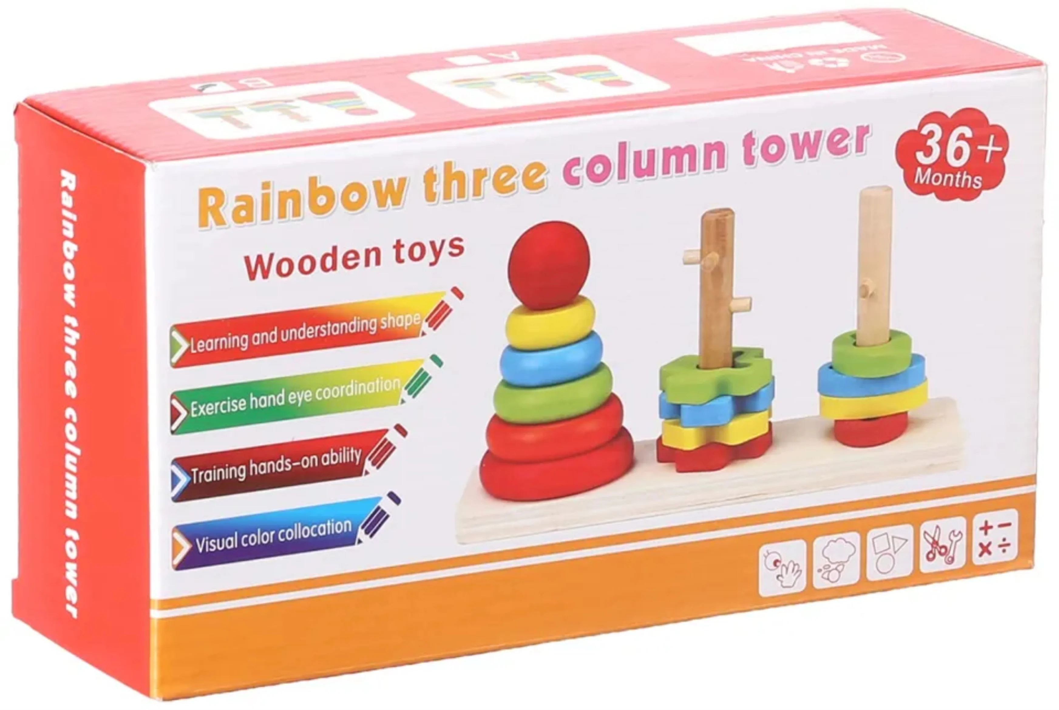 Wooden Toy Rainbow Tower Small (3 Column With Box) - Image 2
